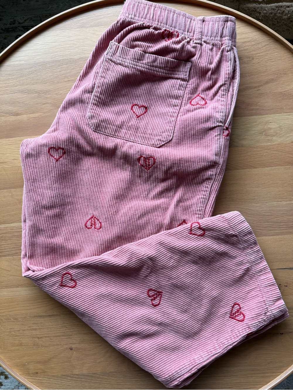 Urban Outfitters Pink Corduroy Heart-Embroidered Pajama Bottoms